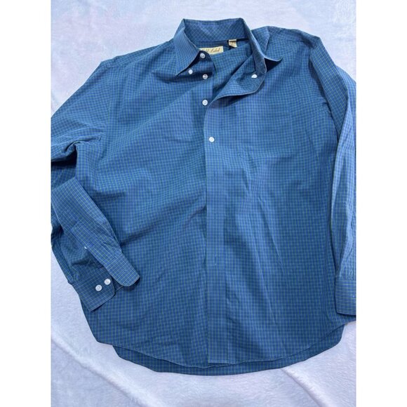Roundtree Yorke Gold Label Dress Shirt Mens L Large Blue/Green Plaid Long Sleeve - Picture 1 of 7